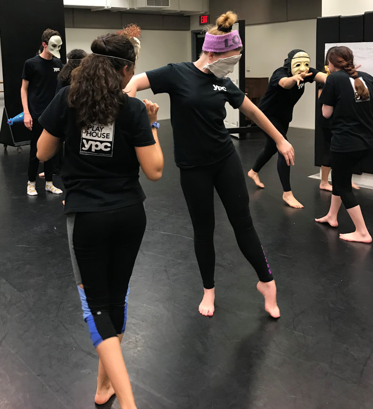 Actors and actresses in the Advanced Mask Workshop taught by Aimee Greenberg at the La Jolla Playhouse.